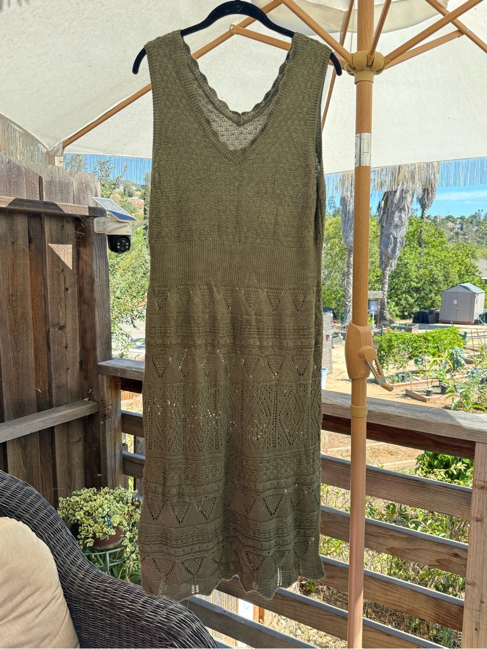 Naf Naf Paris Olive Green Knit Midi Dress XL Retro Boho Whimsigoth Sleeveless